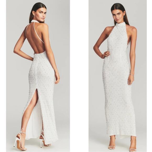 Retrofete Olivia Crystal Sequin Embellished Halterneck Maxi Dress Size Large - Picture 2 of 14